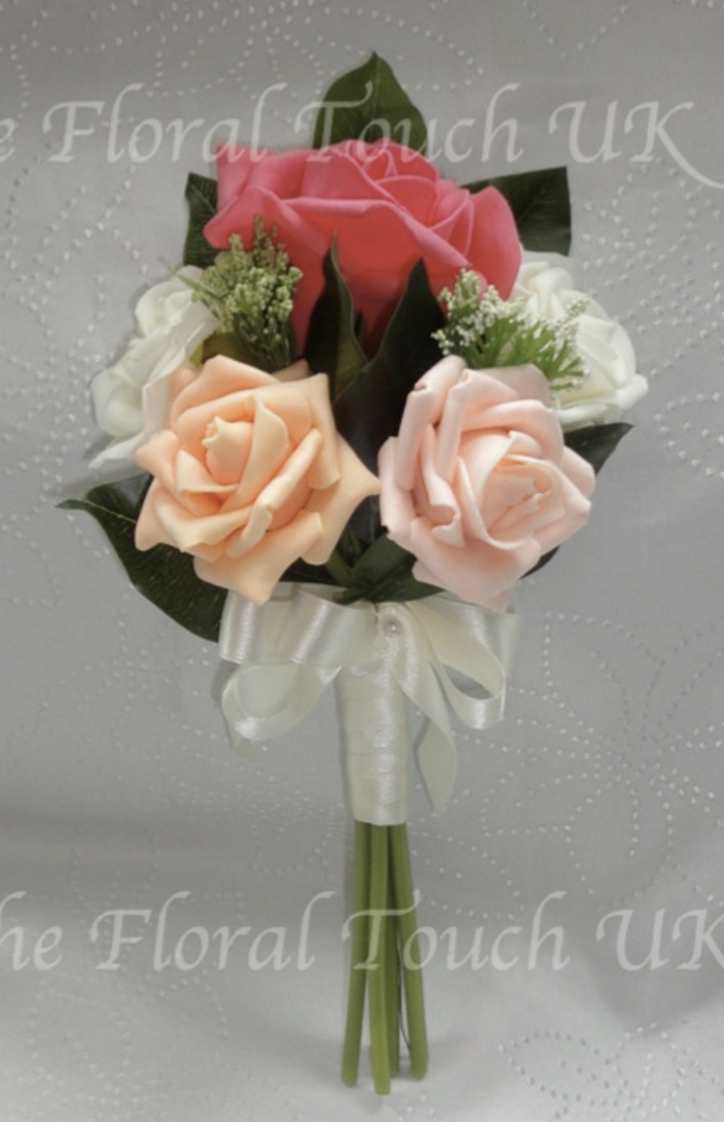 Coral, Peach & Ivory Posy Style Pew End